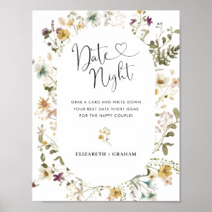 Boho Wildbloms Blommigt Möhippa Datum natt Poster