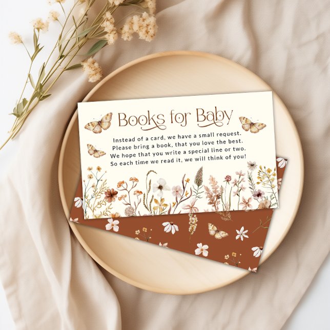 Boho Wildbloms Bokar för begäran Baby Tilläggskort (Boho Wildflower Books for Baby Request Enclosure Card)