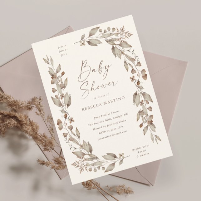 Boho Wildbloms Elegant Blommigt Baby Shower Magnet (Boho wildflower elegant floral ivory gender neutral baby shower invitation.)