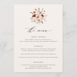 Boho Wildbloms Elegant Fall Wedding Menus Meny