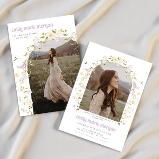 Boho Wildbloms fotoinbjudan till Studentfest Inbjudningar