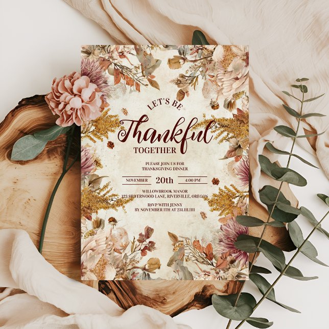 Boho Wildbloms Harvest Thanksgiving Dinner Inbjudningar (Skapare uppladdad)