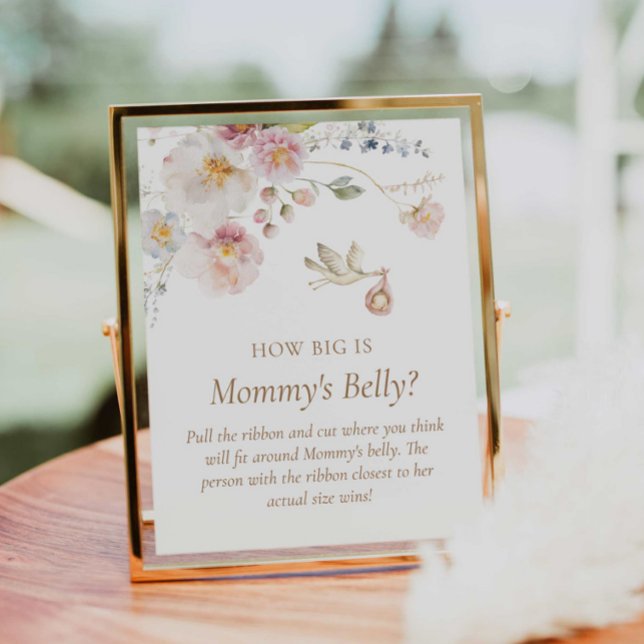 Boho Wildbloms Hur stort är Mamma Belly Sign Poster (Wildflower how big is Mommy's belly poster)