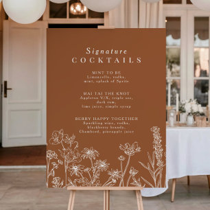 Boho Wildbloms Namnteckning Cocktail Menu-signatur Poster