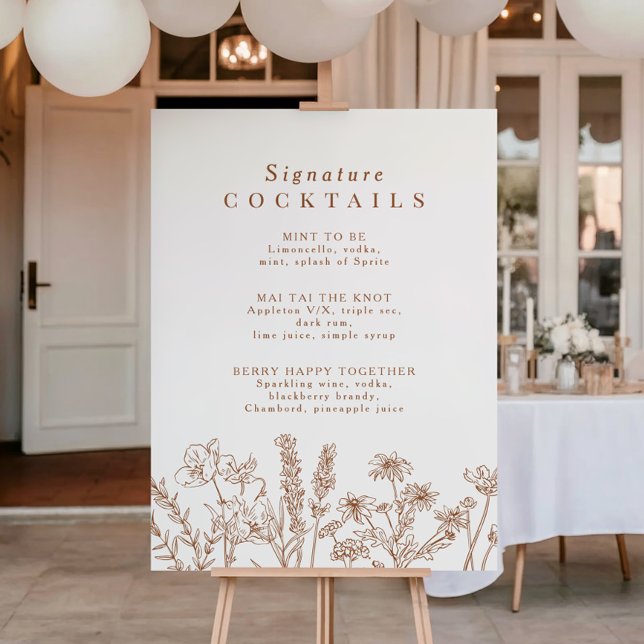 Boho Wildbloms Namnteckning Cocktail Menu-signatur Poster (Skapare uppladdad)