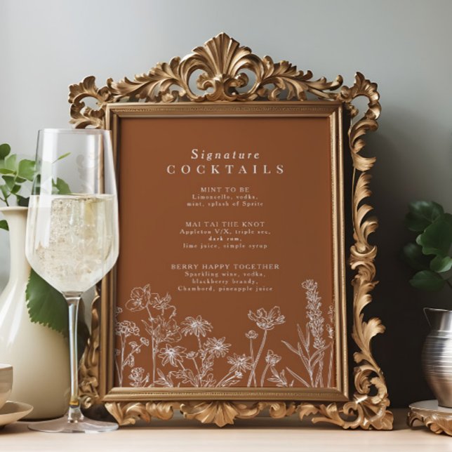 Boho Wildbloms Namnteckning Cocktail Menu-signatur Poster (Skapare uppladdad)