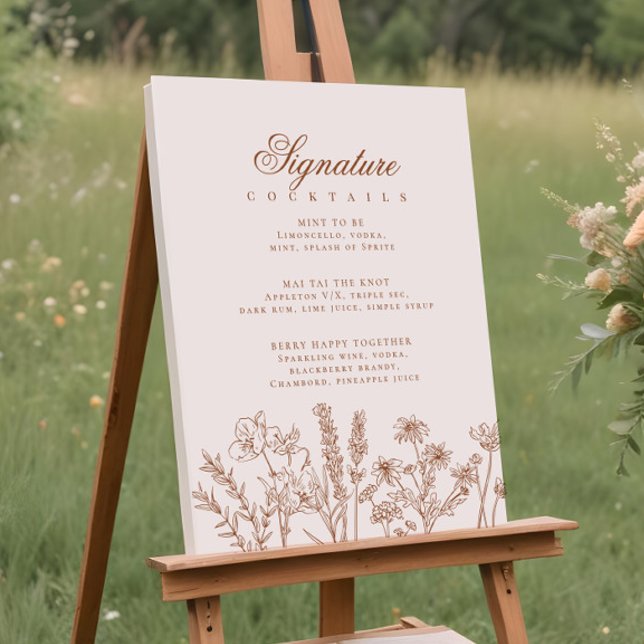 Boho Wildbloms Namnteckning Cocktail Menu-signatur Poster (Skapare uppladdad)