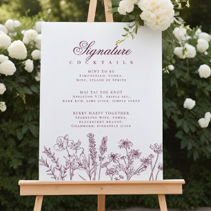 Boho Wildbloms Namnteckning Cocktail Menu-signatur Poster