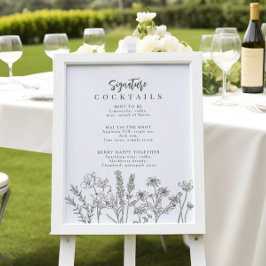 Boho Wildbloms Namnteckning Cocktail Menu-signatur Poster