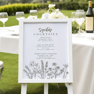 Boho Wildbloms Namnteckning Cocktail Menu-signatur Poster