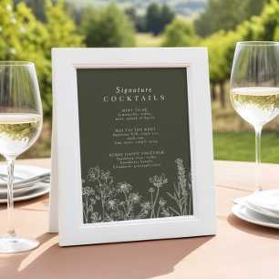 Boho Wildbloms Namnteckning Cocktail Menu-signatur Poster