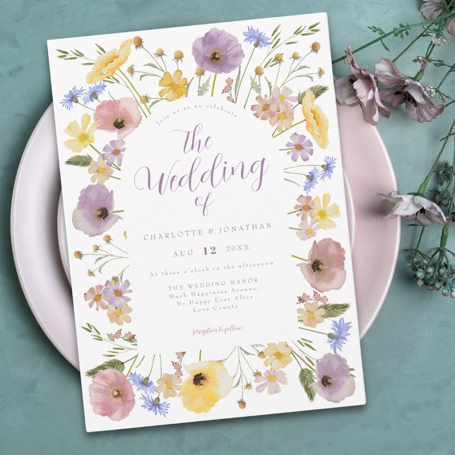 Boho Wildbloms Pastel Wedding bjudande Inbjudningar (Elegant boho wildflower pastel wedding invitation )