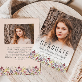 Boho Wildbloms  Rosa Photo Grad Announcement Inbjudningar