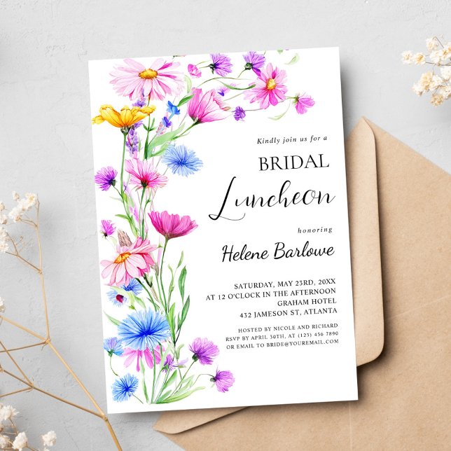 Boho Wildbloms Rustic Elegant Möhippa Luncheon Inbjudningar (Boho Wildflower Rustic Elegant Bridal Luncheon Invitation)