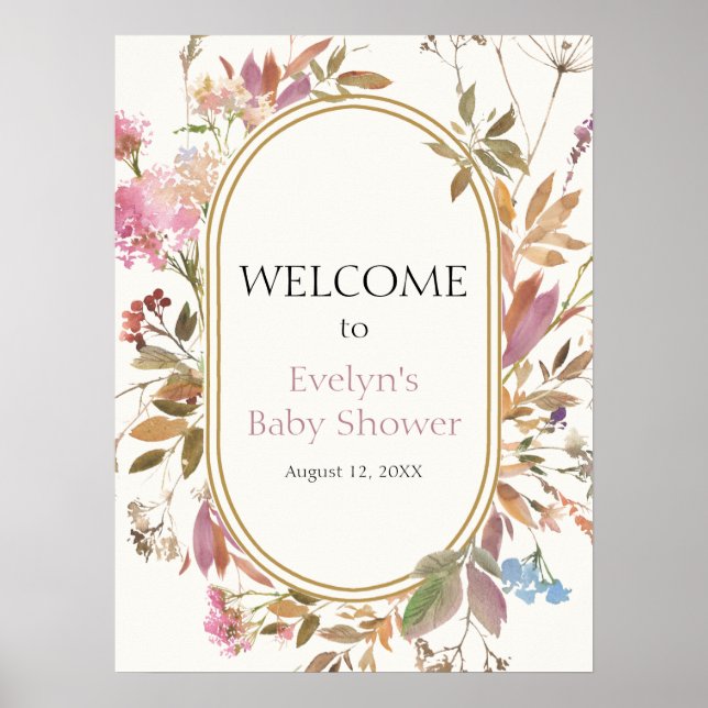 Boho Wildbloms Rustic Wandec Välkommen Poster (Framsidan)