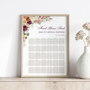 Boho Wildbloms ryggbangård Bröllop Sittdiagram Poster