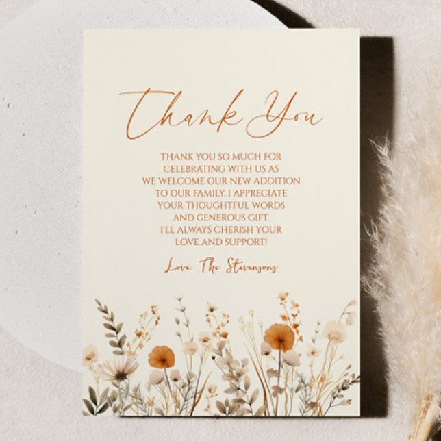 Boho Wildbloms Vild Flowers Blommigt Baby Shower Tack Kort (Skapare uppladdad)