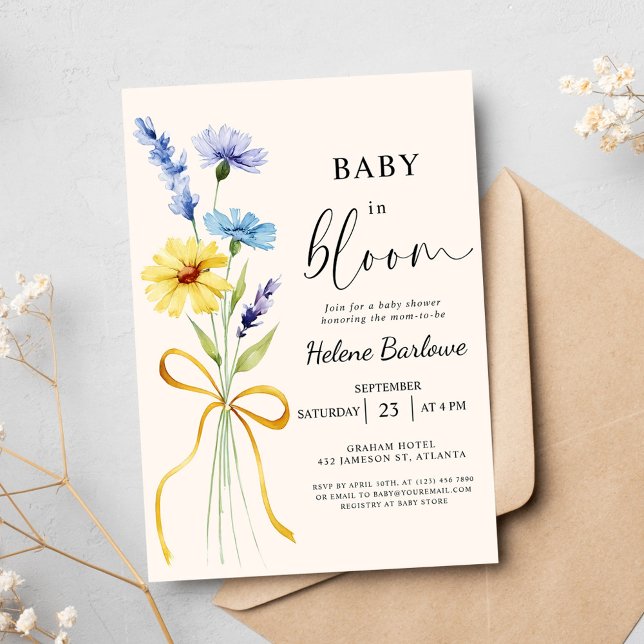 Boho Wildbloms Watercolor Blommigt Baby Shower Inbjudningar (Boho Wildflower Watercolor Floral Baby Shower Invitation)