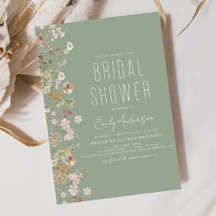 Boho Wildblomsage Sage Grönt Möhippa Inbjudningar