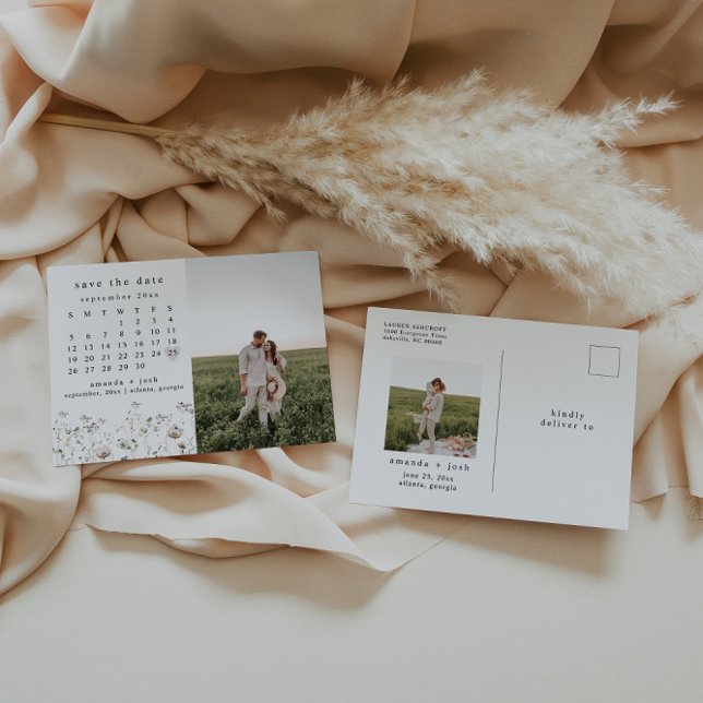 Boho Wildblomskalender Spara datumfoto Vykort (Skapare uppladdad)