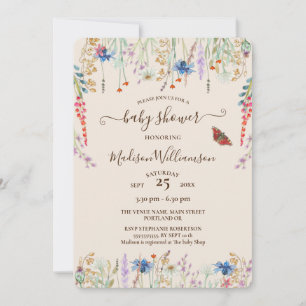 Boho Wildblomskugga & Butterfly Baby Shower Inbjudningar