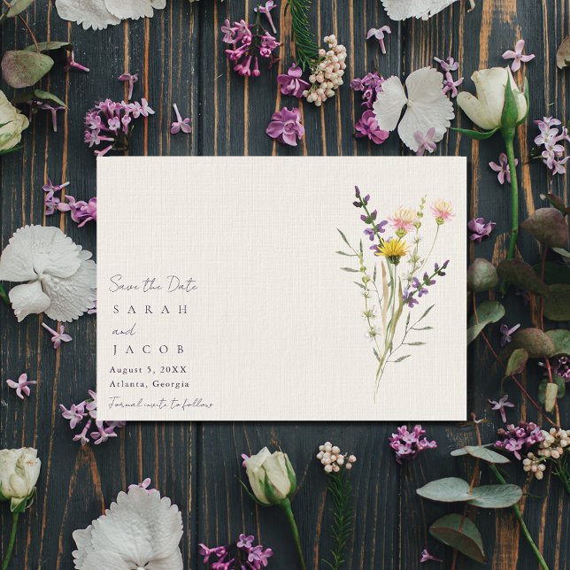 Boho Wildblomster Minimalist Bröllop Spara Datumet (Boho Wildflowers Minimalist Wedding Save The Date)