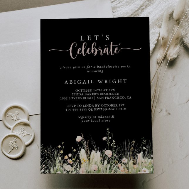 Boho Wildblomsvart Låt oss Celebrate Party Inbjudningar (Skapare uppladdad)