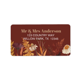 Boho WildblomTerracotta Autumn Fall Wedding Adressetikett