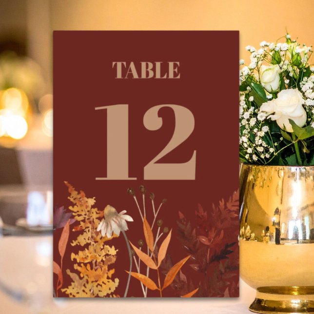 Boho WildblomTerracotta Autumn Fall Wedding Bordsnummer (Boho Wildflower Terracotta Autumn Fall Wedding Table Number)