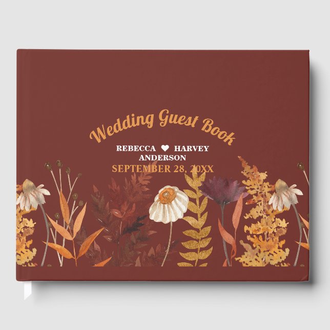 Boho WildblomTerracotta Autumn Fall Wedding Gästböcker (Framsida)