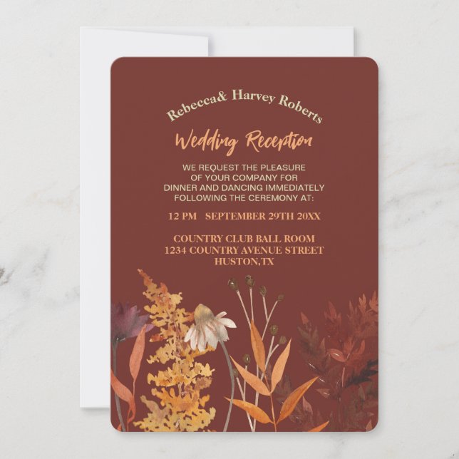 Boho WildblomTerracotta Autumn Fall Wedding Inbjudningar (Framsida)