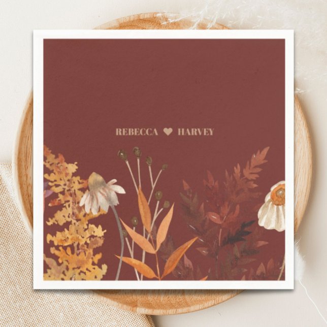 Boho WildblomTerracotta Autumn Fall Wedding Pappersservett (Boho Wildflower Terracotta Autumn Fall Wedding Napkins)