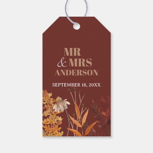 Boho WildblomTerracotta Autumn Fall Wedding Presentetikett (Framsidan)