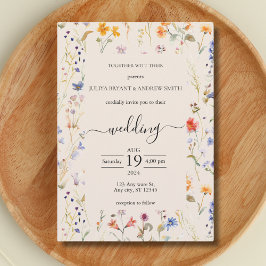 Boho wildblomtypography bröllop inbjudningar