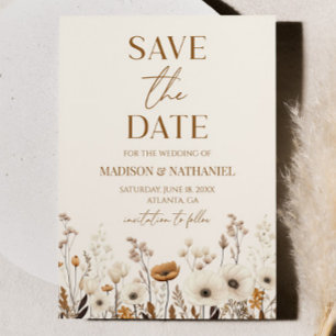 Boho WildblomVild Flower Blommigt Garden Wedding Spara Datumet