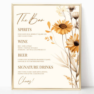 Boho WildblomVild Flower Bröllop Pub Sign Poster