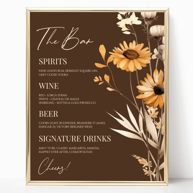 Boho WildblomVild Flower Bröllop Pub Sign Poster (Skapare uppladdad)