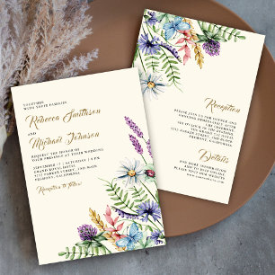 Boho Wildflower All in One Cream Bröllop Inbjudningar