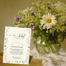 Boho Wildflower Baby i blom Babykalas Inbjudningar