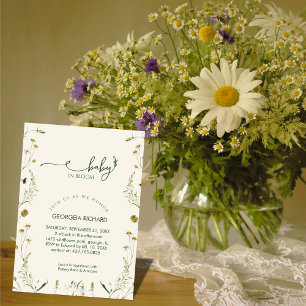 Boho Wildflower Baby i blom Babykalas Inbjudningar