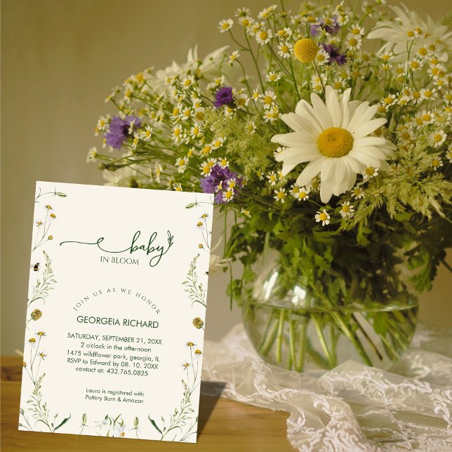 Boho Wildflower Baby i blom Babykalas Inbjudningar (Skapare uppladdad)