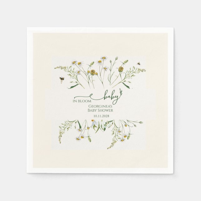 Boho Wildflower Baby i blom Babykalas Pappersservett (Framsidan)