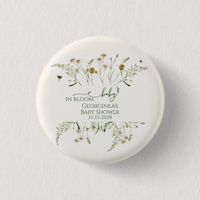 Boho Wildflower Baby i Knopp Baby Shower  Knapp (Framsida)