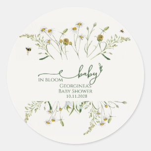 Boho Wildflower Baby i Knopp Baby Shower Runt Klistermärke