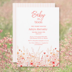 Boho Wildflower Baby in Bloom Rosa Bebisfest Inbjudningar