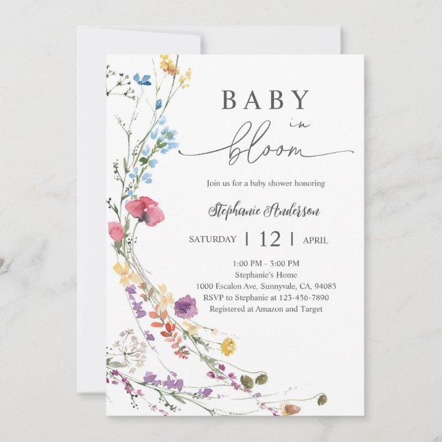 Boho Wildflower Baby Shower Blommig Inbjudningar (Framsida)