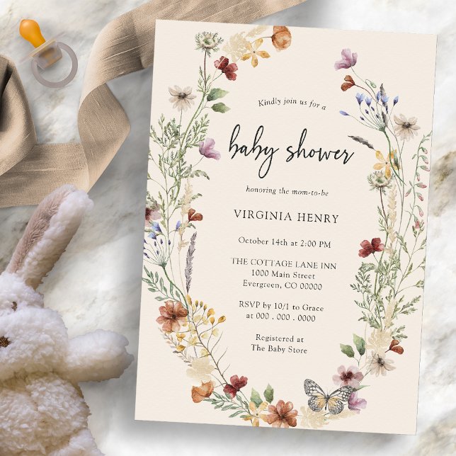 Boho Wildflower Baby Shower-fest Inbjudningar (Boho Wildflower Baby Shower Invitation by Painted Paperie
)