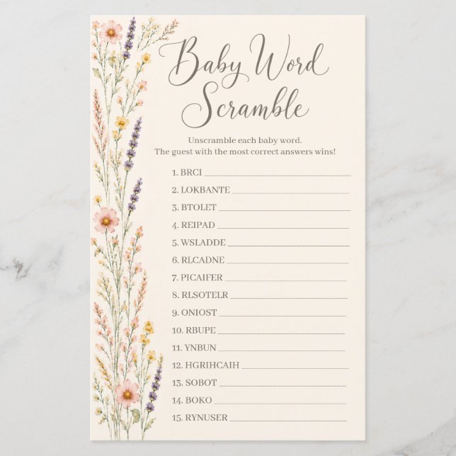 Boho Wildflower Baby Shower Ordspråk Förvrängnings (Framsida)