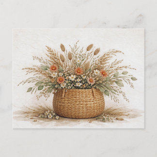 Boho Wildflower Basket Dried Botanical Watercolor  Vykort