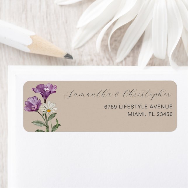 Boho Wildflower Beige adressetikett Returadress Etikett (Insitu)